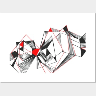 Geometric black red triangle linear Posters and Art